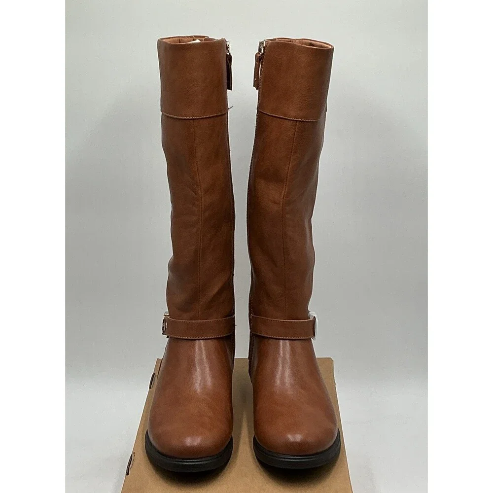 Dr. Scholl's Hello Rider Boots Women's US 6 M Brown Leather Knee High Eby4578